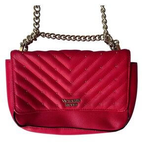 Victoria's‎ Secret Red Quilted Studded Crossbody Chain Bag Purse